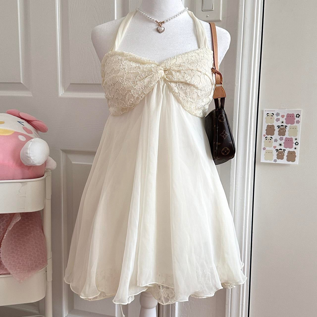 japanese cream lace halter babydoll tube top/mini dress ♡