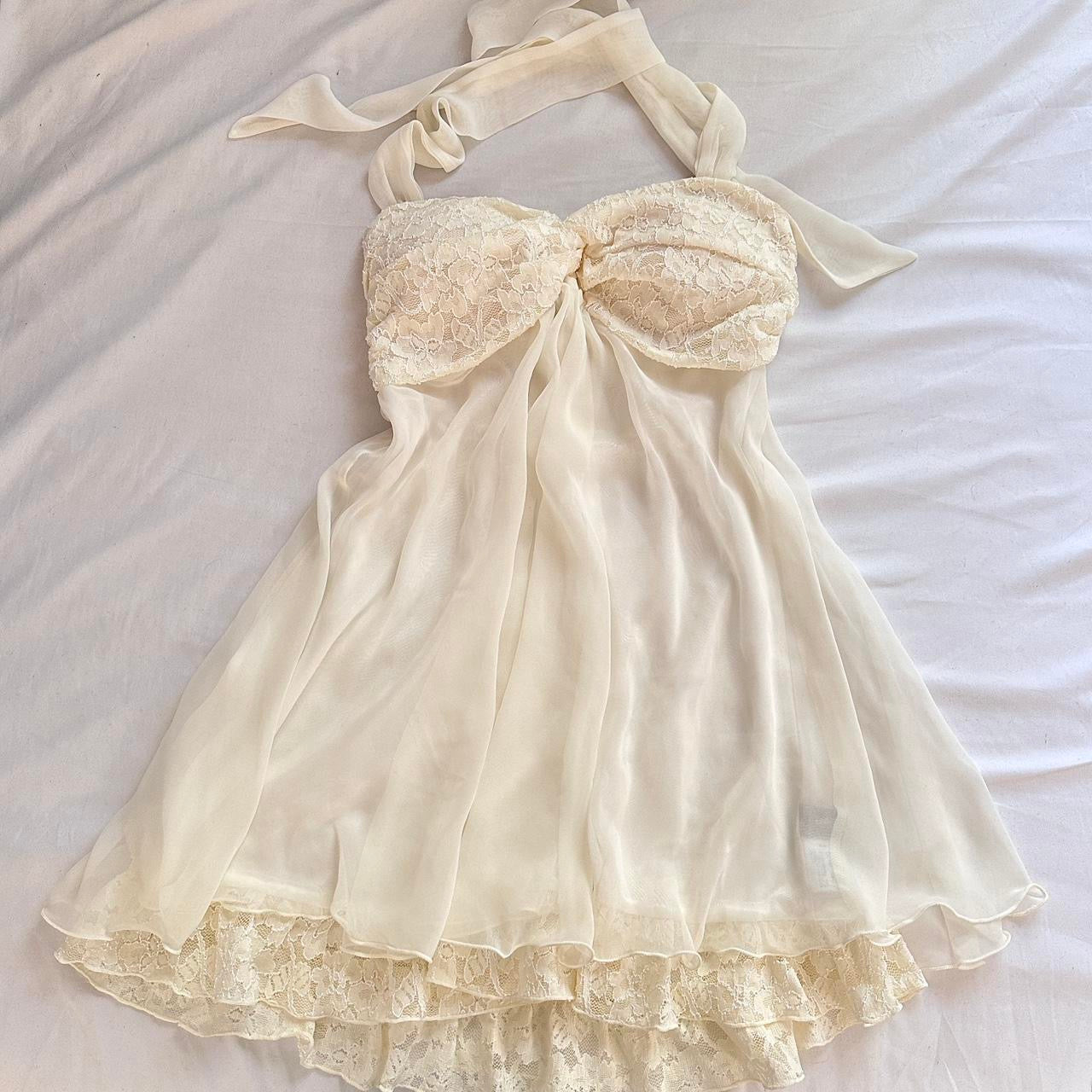 japanese cream lace halter babydoll tube top/mini dress ♡