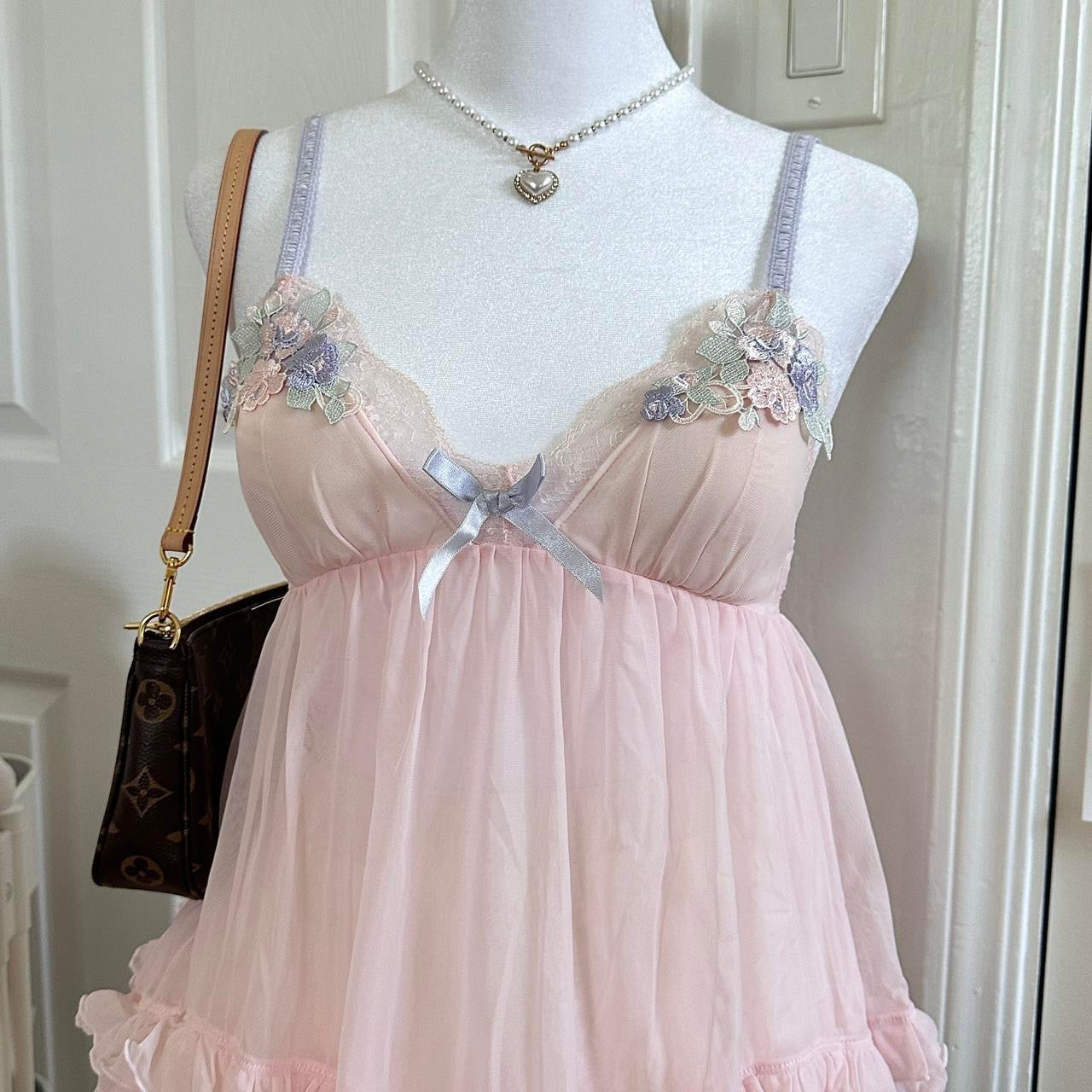 japanese pink babydoll flower lace camisole ♡