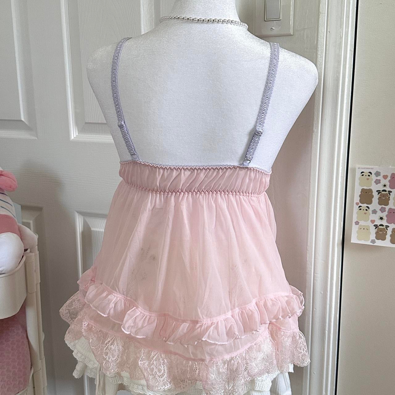 japanese pink babydoll flower lace camisole ♡