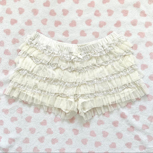 cream polkadot layered ruffle bloomer shorts ☆