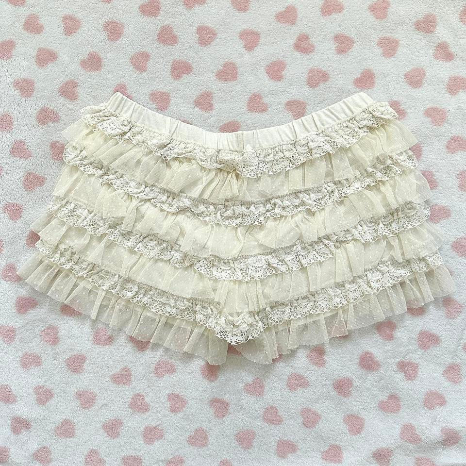 cream polkadot layered ruffle bloomer shorts ☆