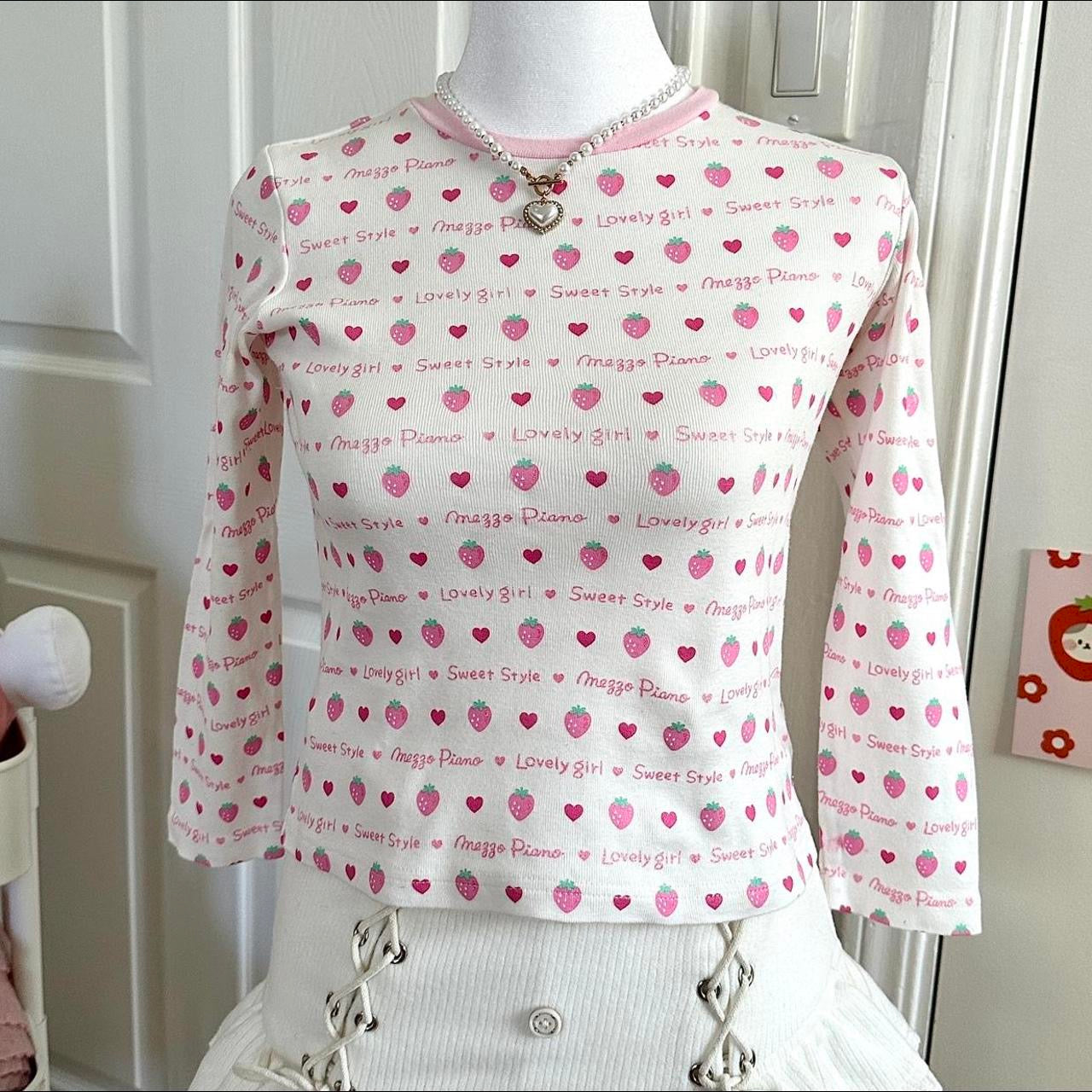 white mezzo piano strawberry embroidery longsleeve ☆