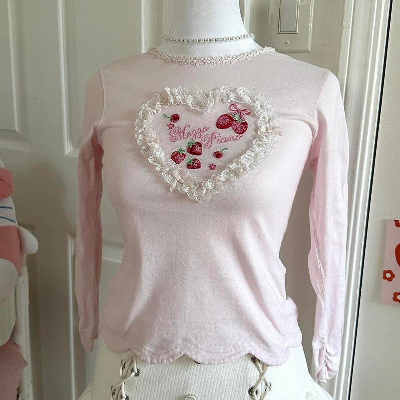 baby pink strawberry lace embroidered longsleeve ☆