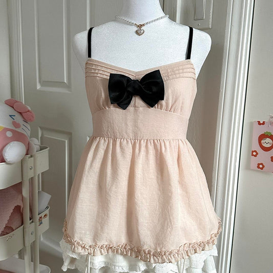 barbie light pink babydoll camisole w black bow ☆