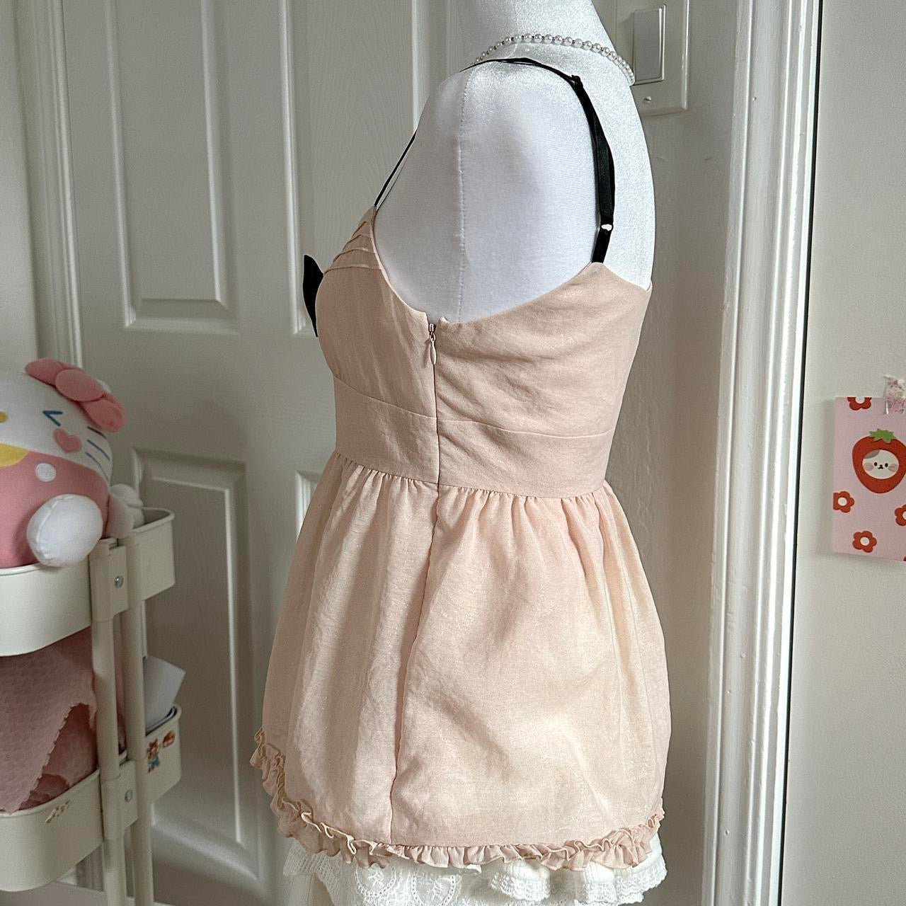 barbie light pink babydoll camisole w black bow ☆