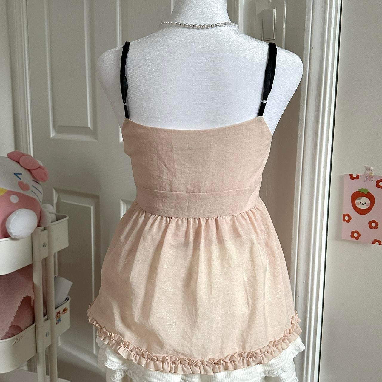 barbie light pink babydoll camisole w black bow ☆