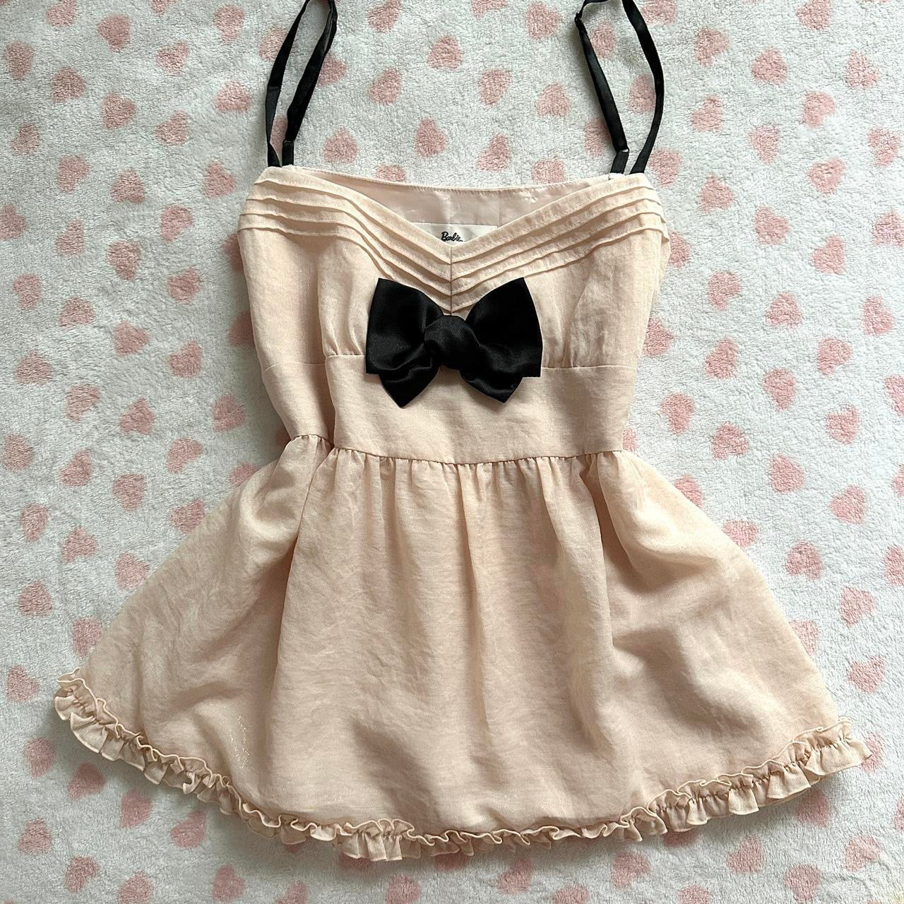 barbie light pink babydoll camisole w black bow ☆