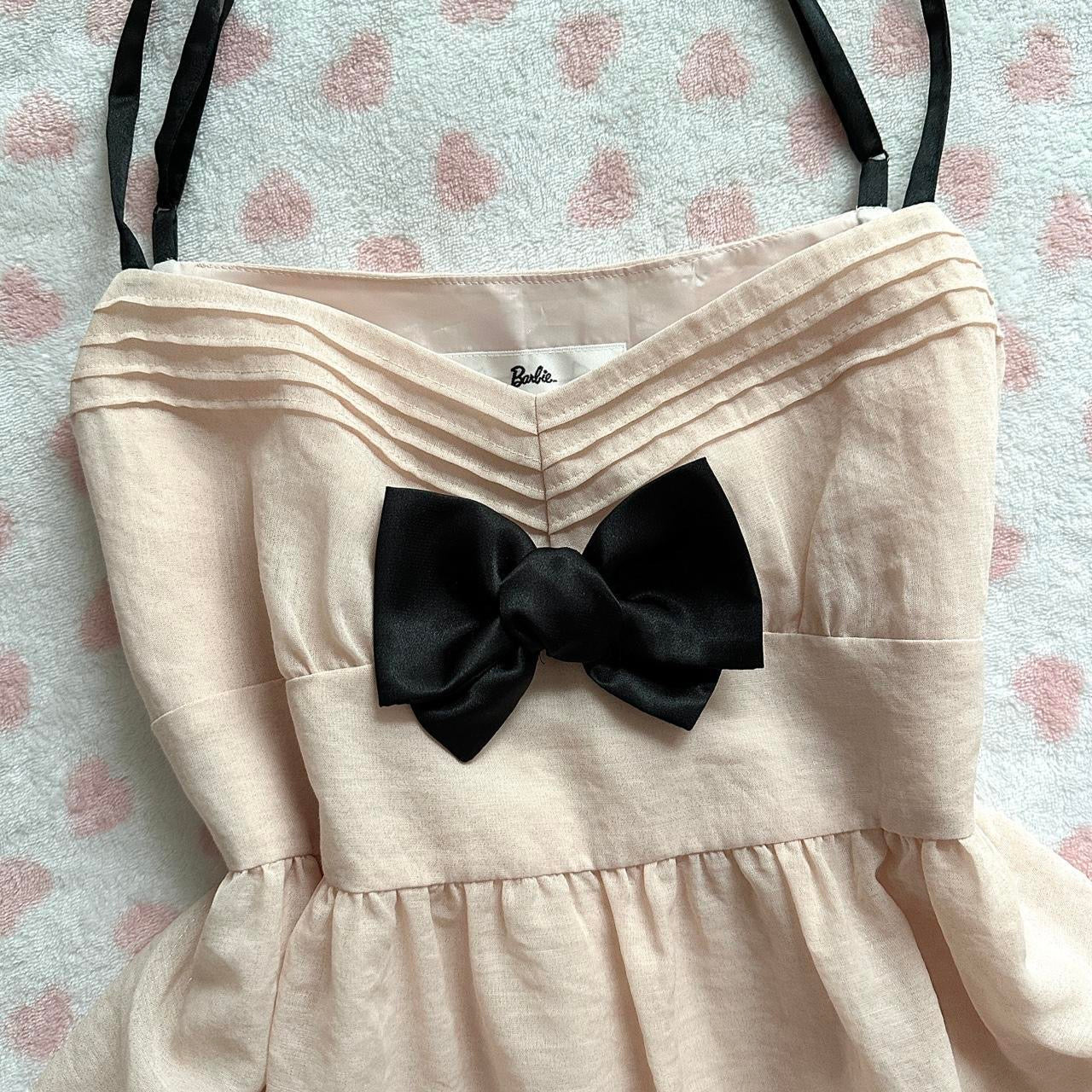 barbie light pink babydoll camisole w black bow ☆