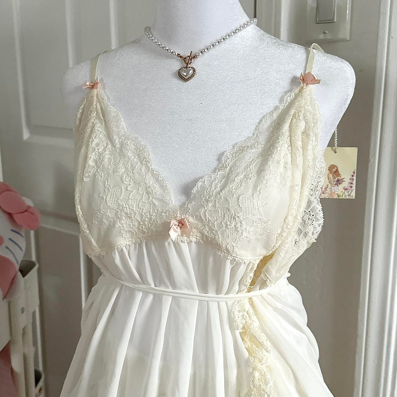 nwt white lace mini bow silky babydoll camisole/mini dress ☆