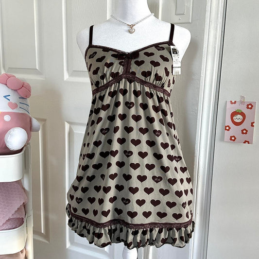 japanese nwt muted green & dark brown lace hearts camisole ☆