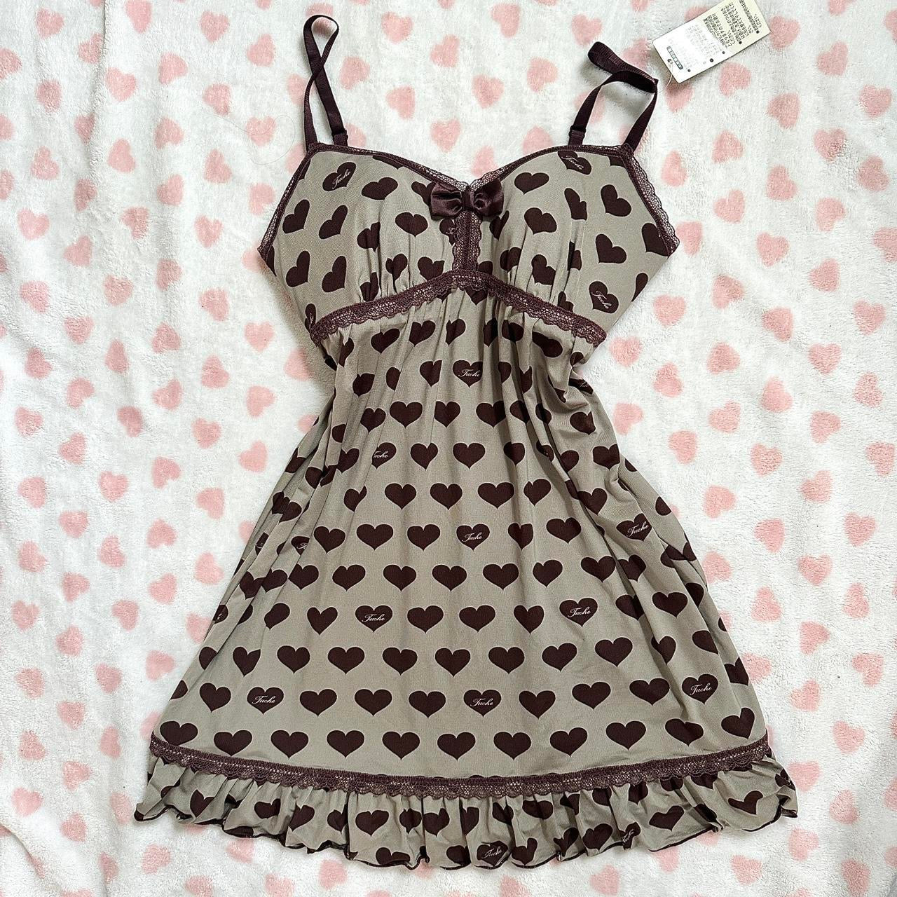 japanese nwt muted green & dark brown lace hearts camisole ☆