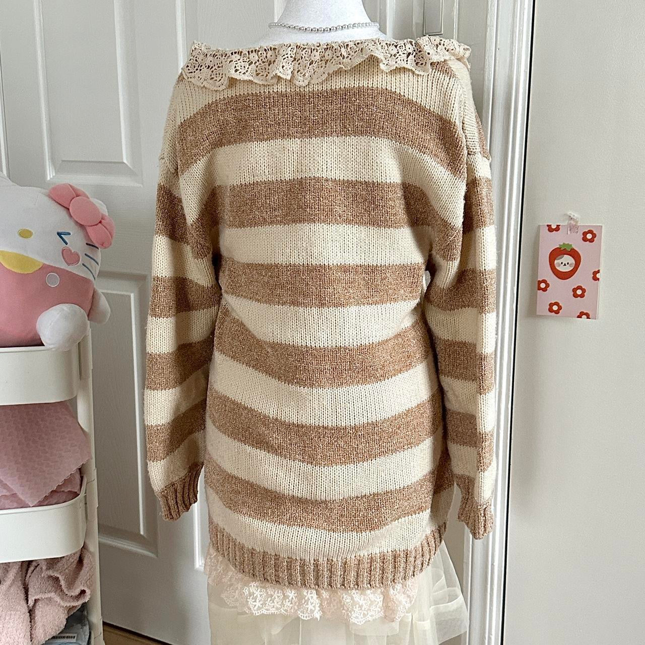 liz lisa light brown & cream striped knitted long sleeve sweater dress ☆