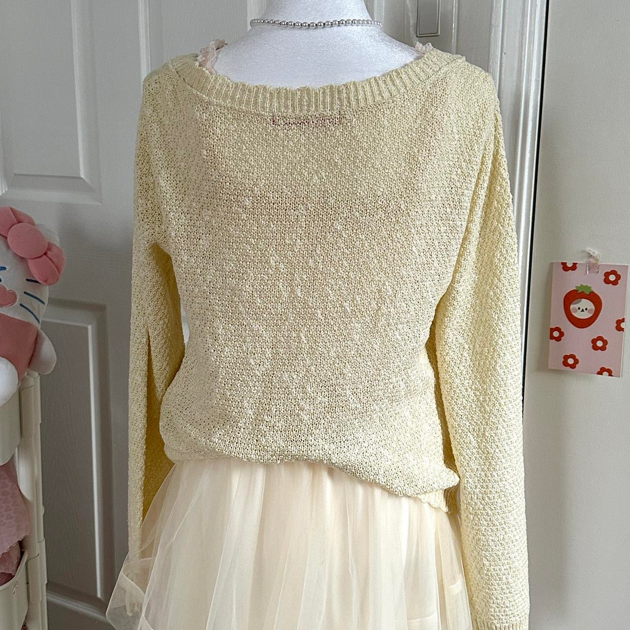 japanese cream ribbed ribbon cardigan ☆