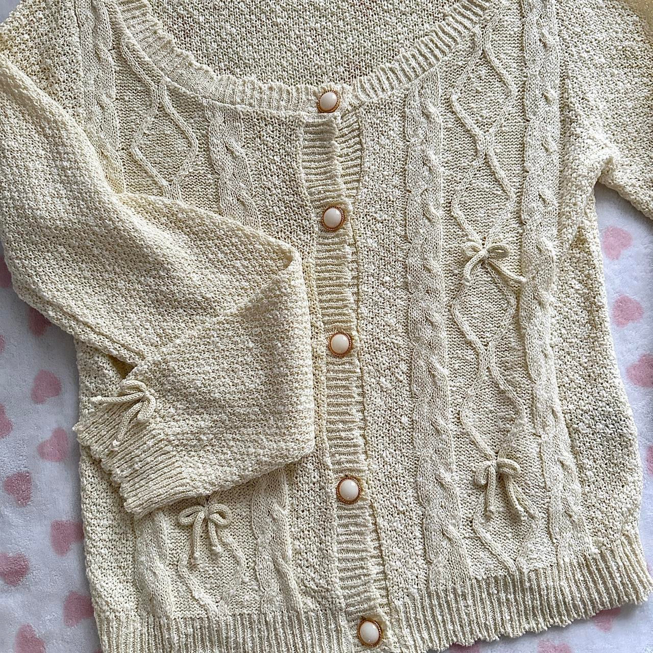 japanese cream ribbed ribbon cardigan ☆