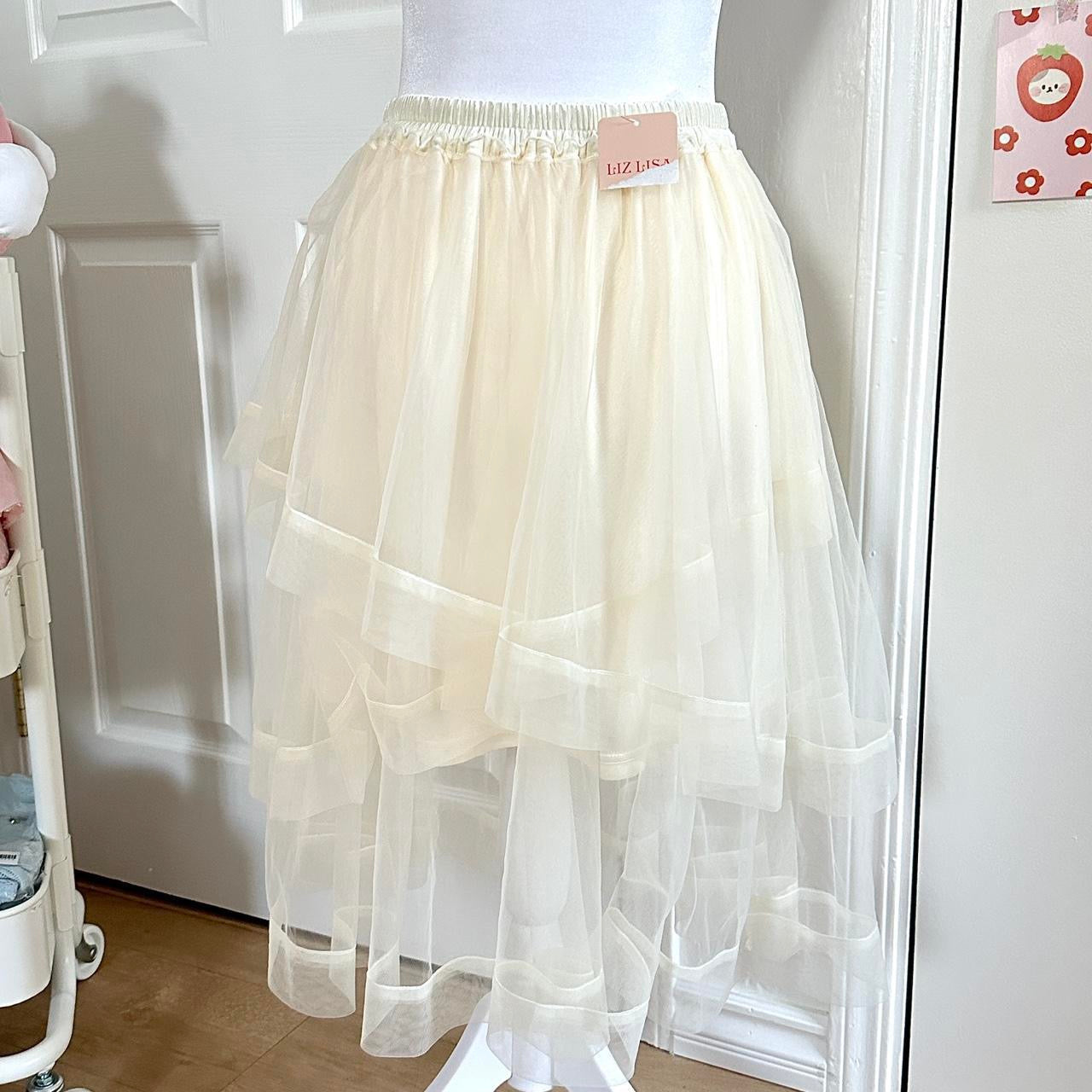 nwt liz lisa silky lace asymmetrical layered cream skirt ☆