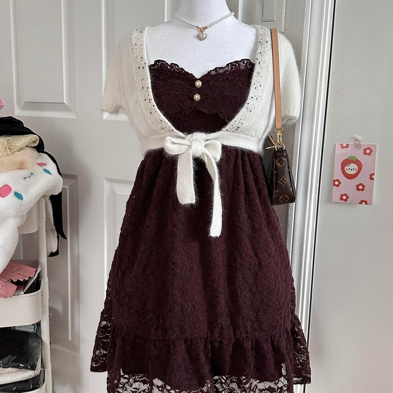 liz lisa brown lace babydoll dress ☆