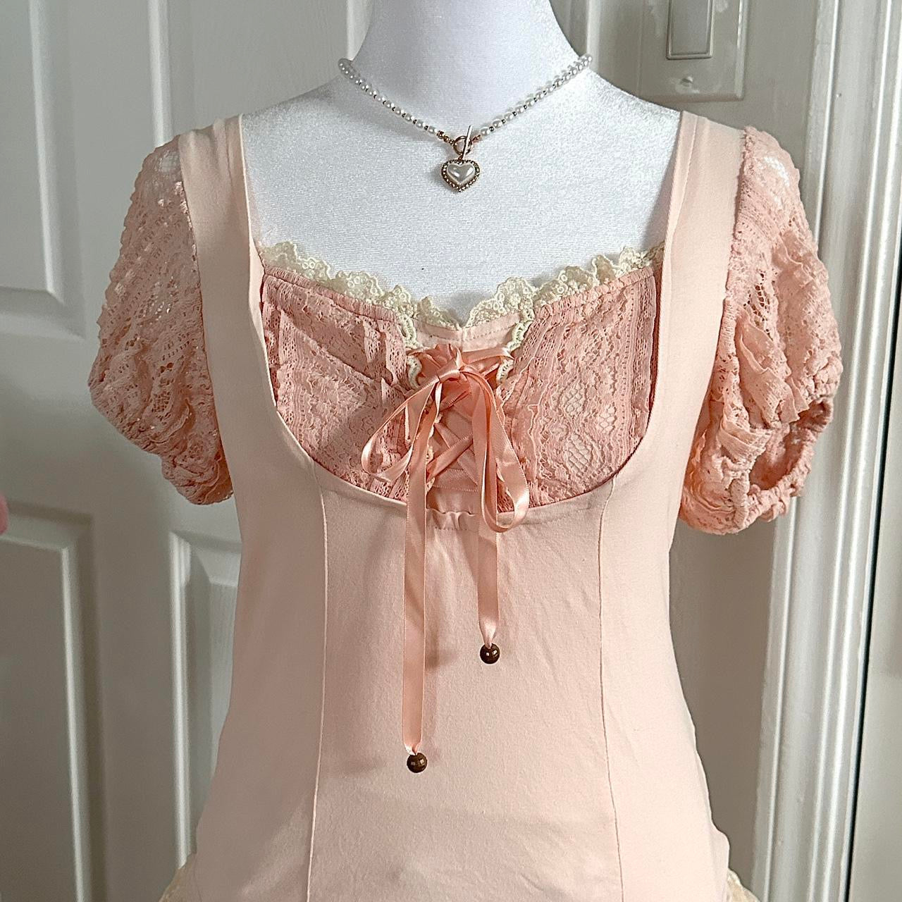 liz lisa pink deadstock lace ribbon milkmaid top ☆