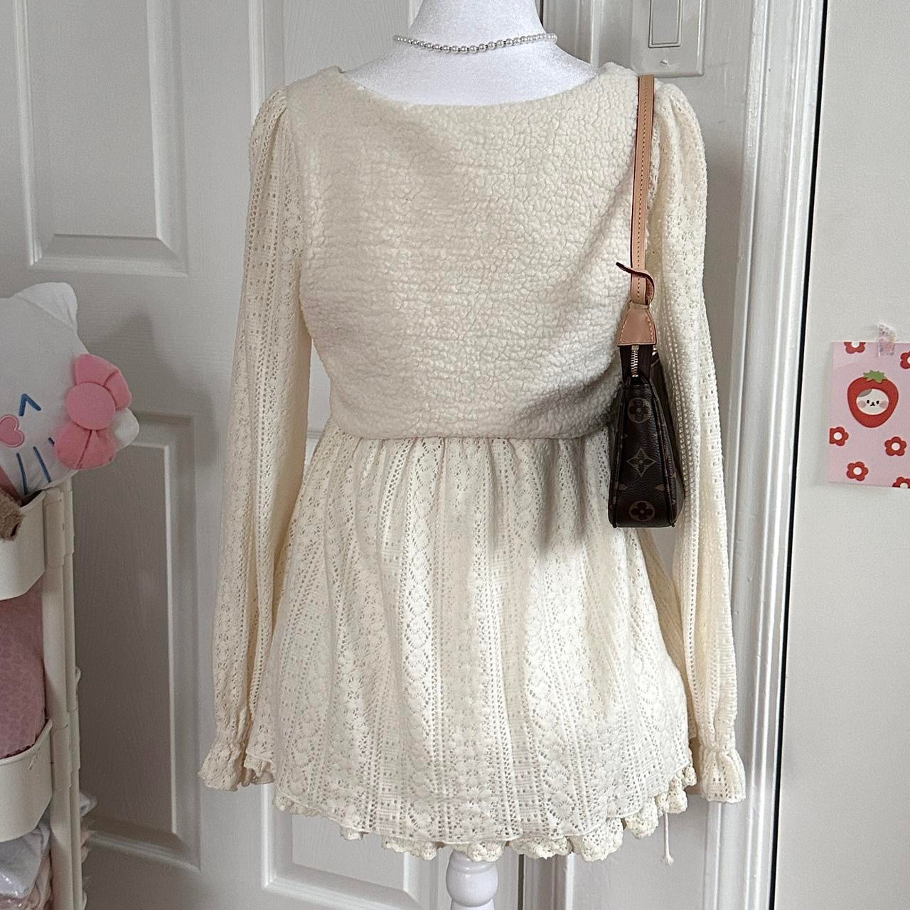 liz lisa cream knitted longsleeve dress w fluffy vest ♡