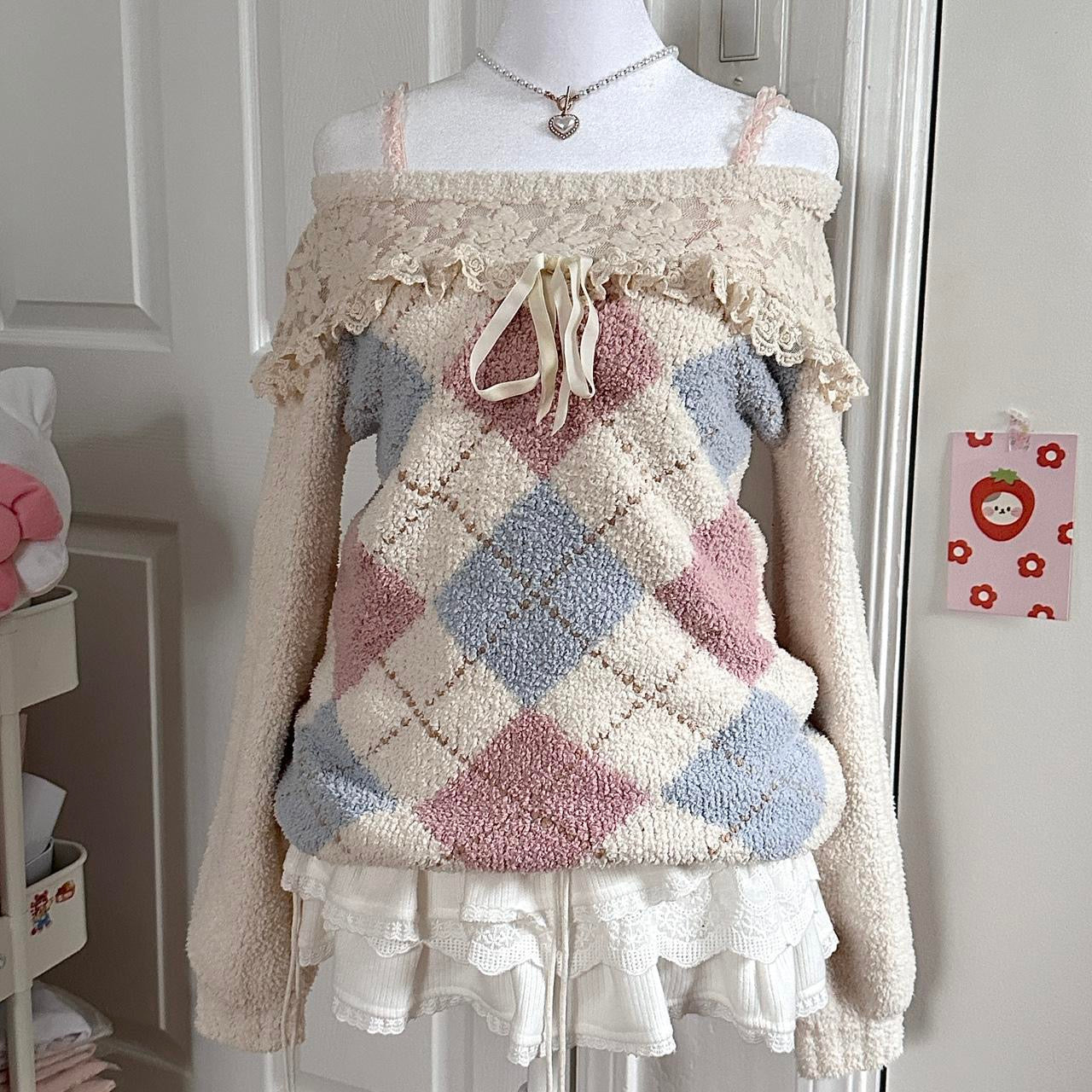 liz lisa fuzzy pastel argyle sweater ♡