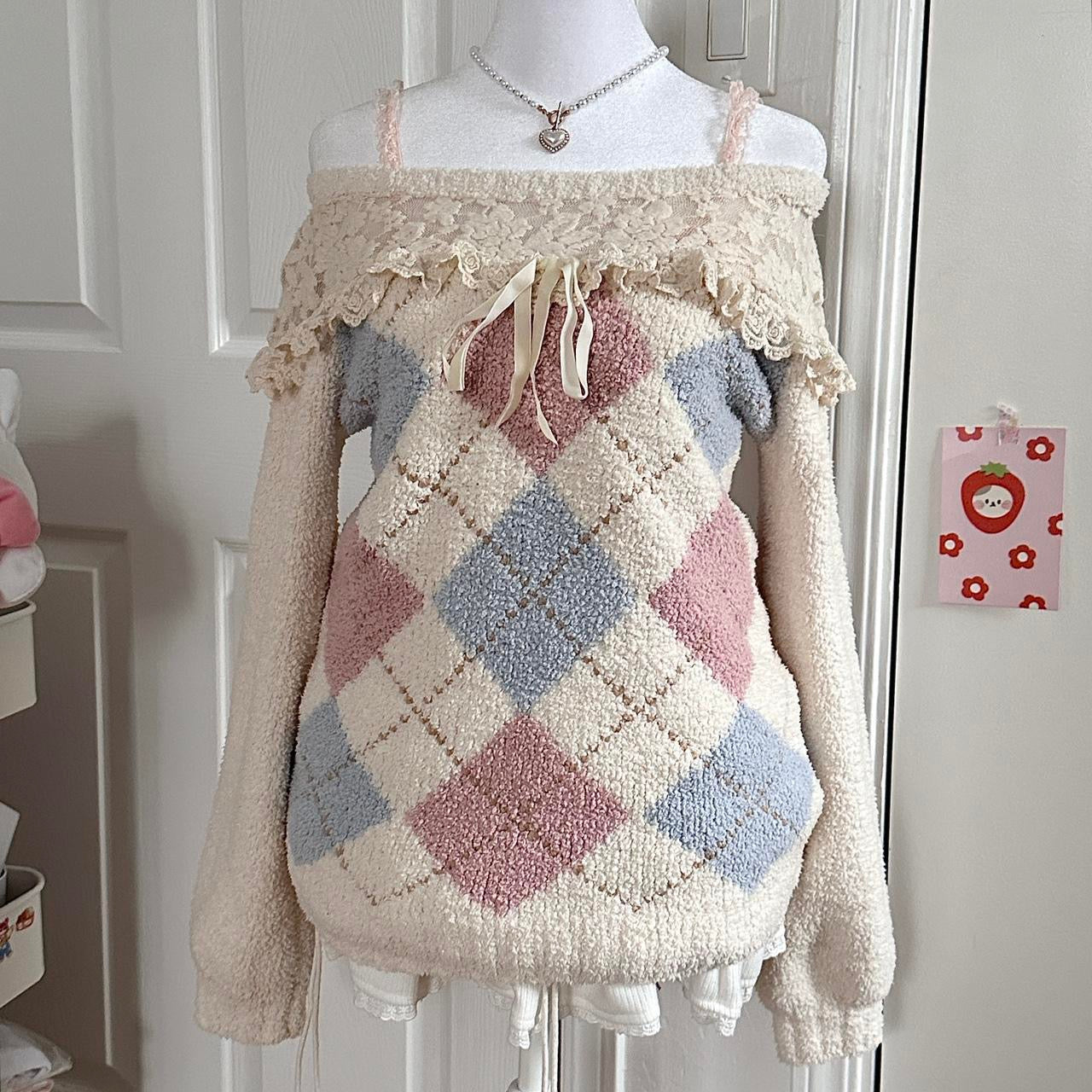 liz lisa fuzzy pastel argyle sweater ♡