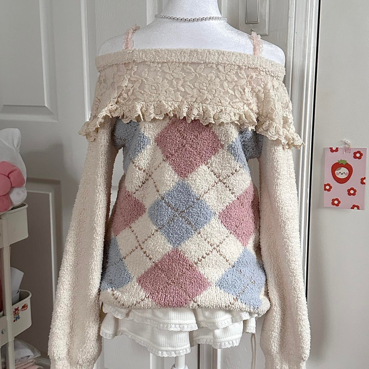 liz lisa fuzzy pastel argyle sweater ♡