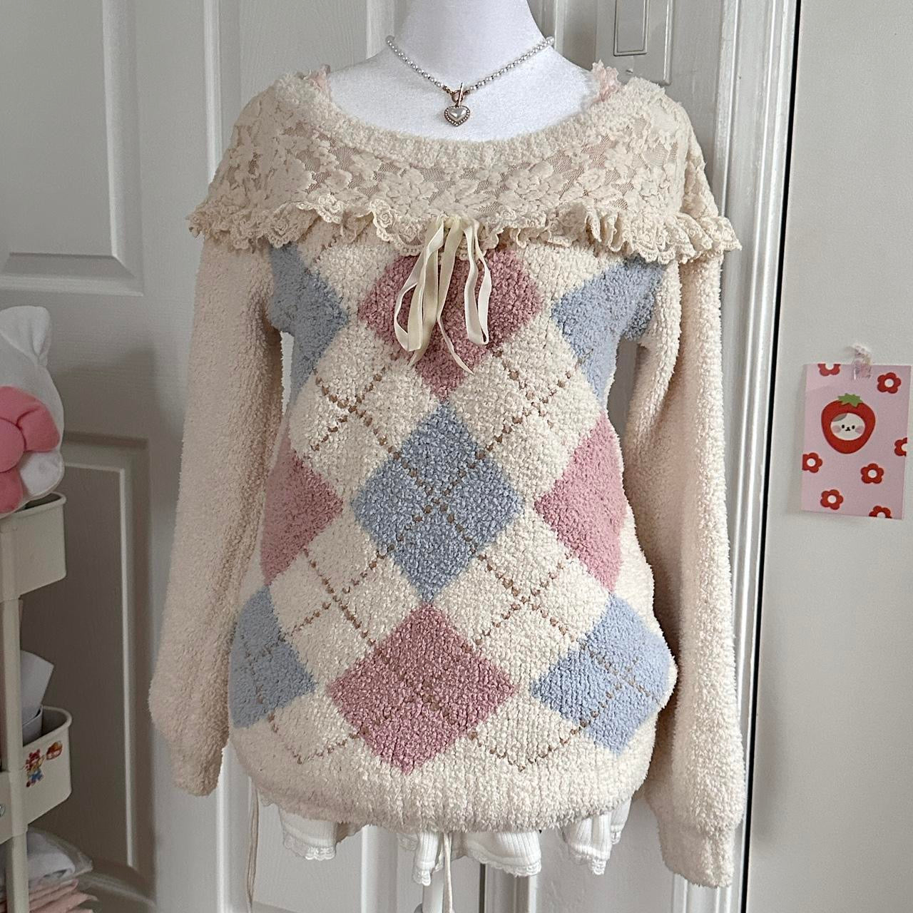 liz lisa fuzzy pastel argyle sweater ♡