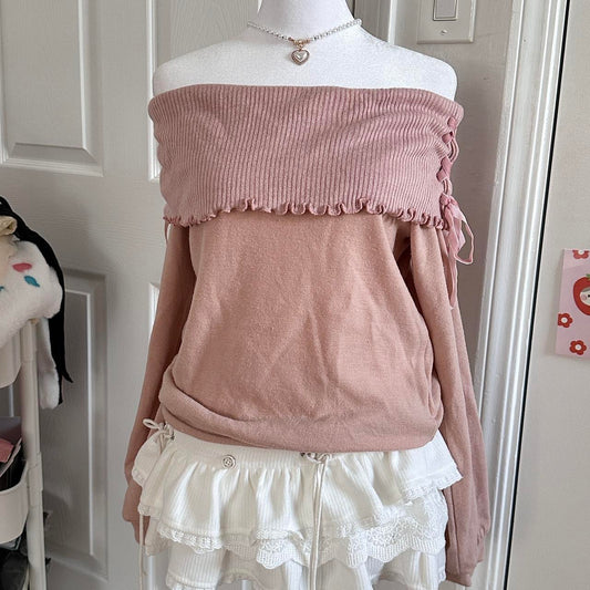 japanese pink ribbon off shoulder long sleeve ☆