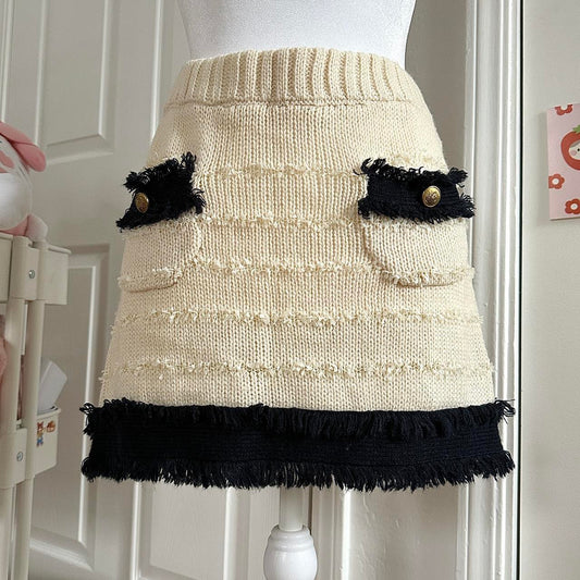 cream knitted button mini skirt ☆