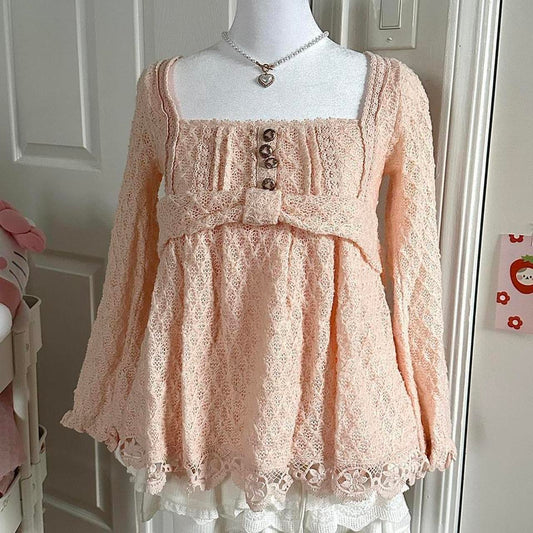 liz lisa deadstock pink knitted babydoll longsleeve ☆