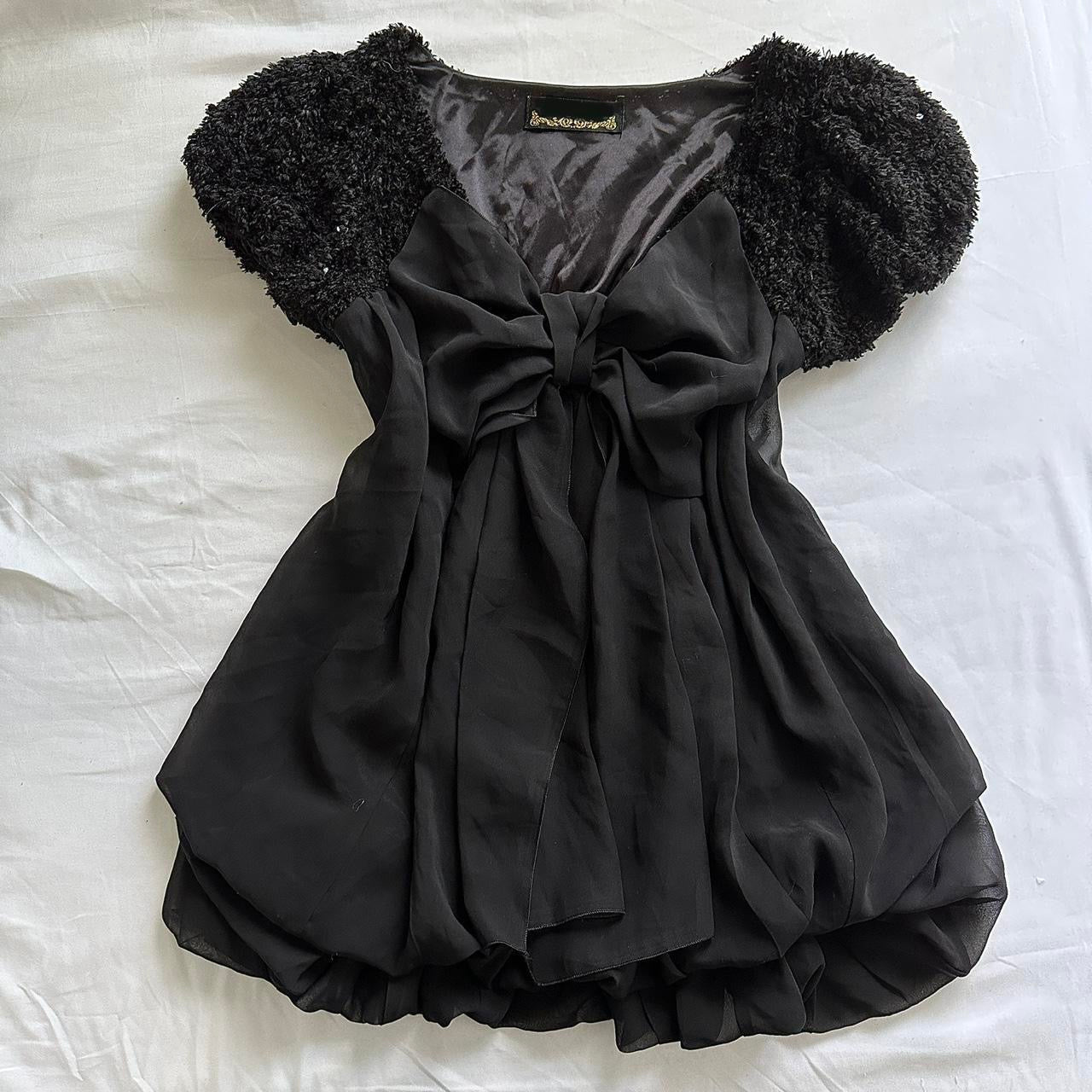 deadstock japanese black silky ribbon babydoll blouse ☆