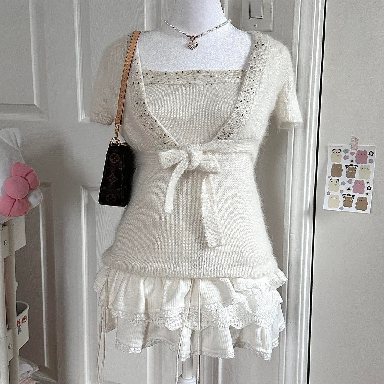 creamish white angora iridescent flakes bolero & tank set ☆