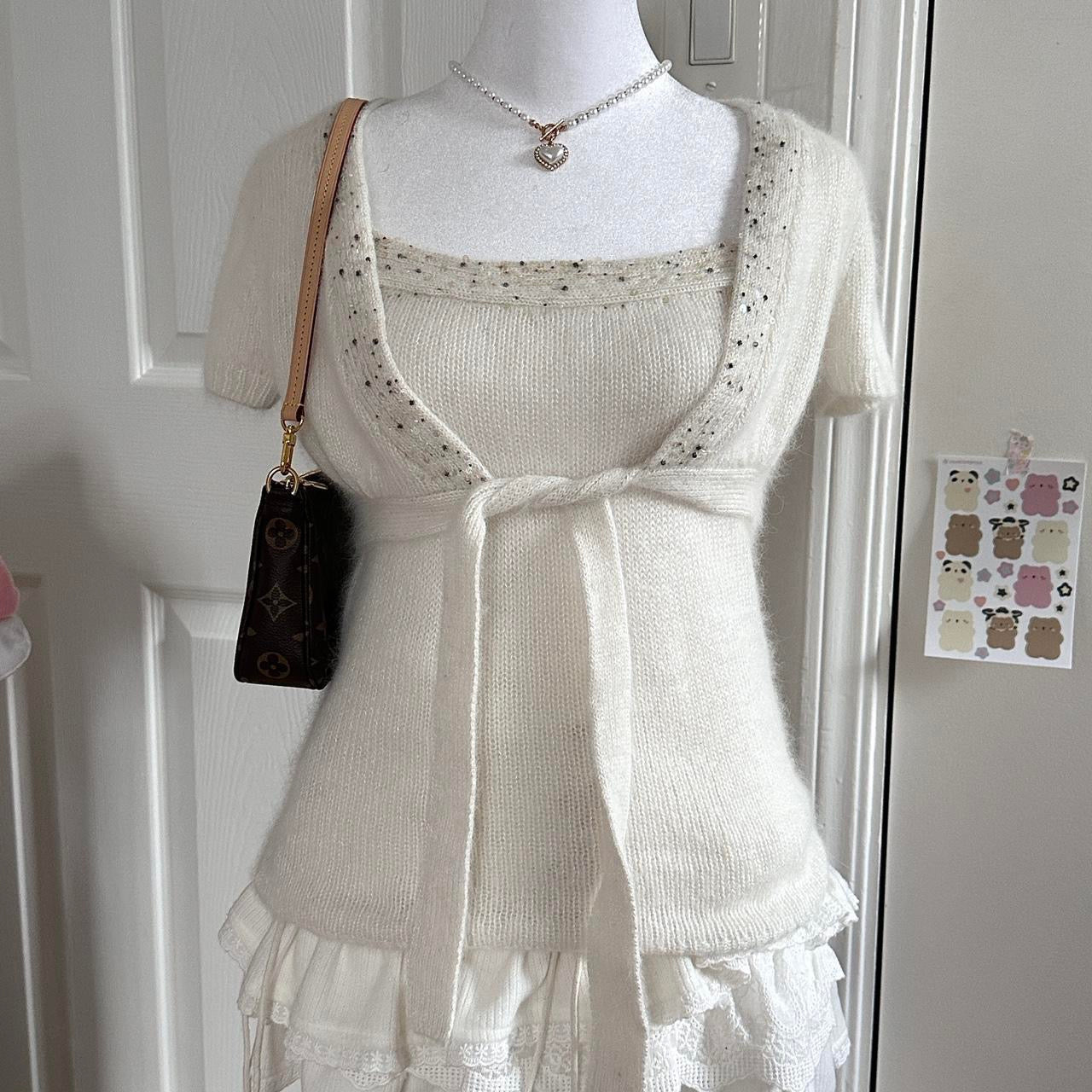 creamish white angora iridescent flakes bolero & tank set ☆