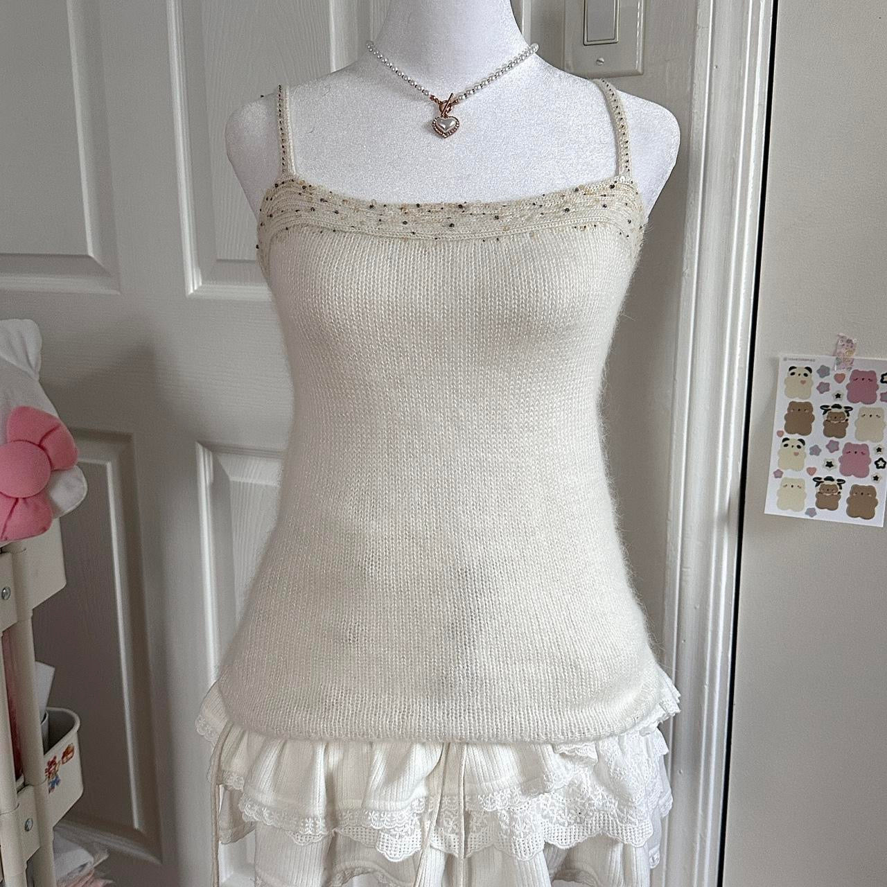 creamish white angora iridescent flakes bolero & tank set ☆