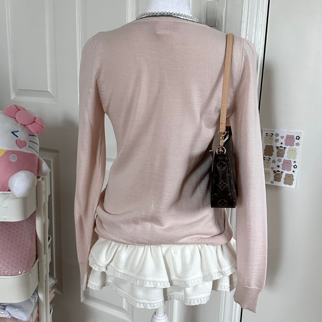 japanese dusty pink & grey cardigan short sleeve top set ♡