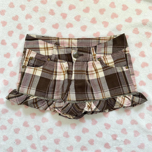 liz lisa pink & brown gingham ruffle corduroy shorts ☆