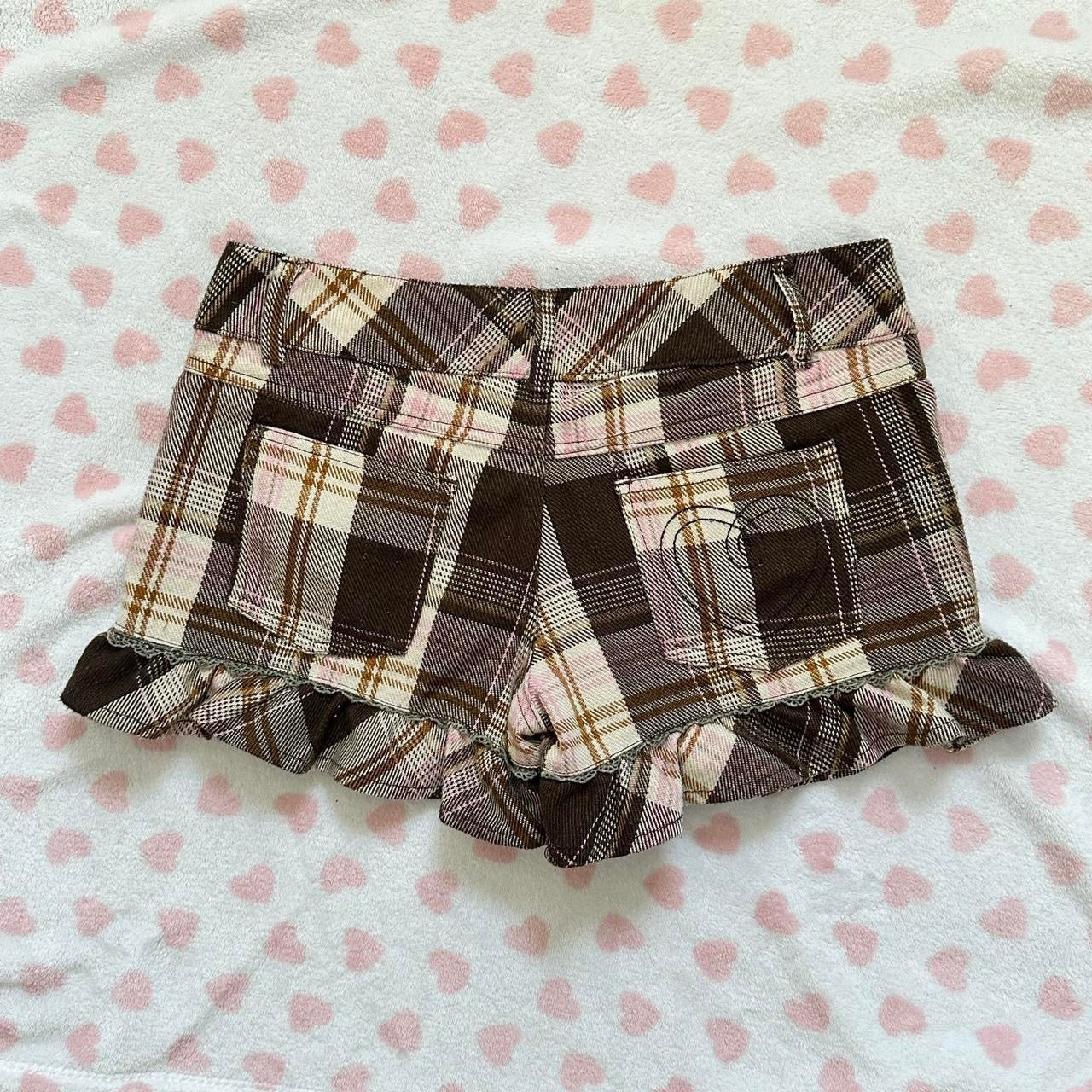 liz lisa pink & brown gingham ruffle corduroy shorts ☆