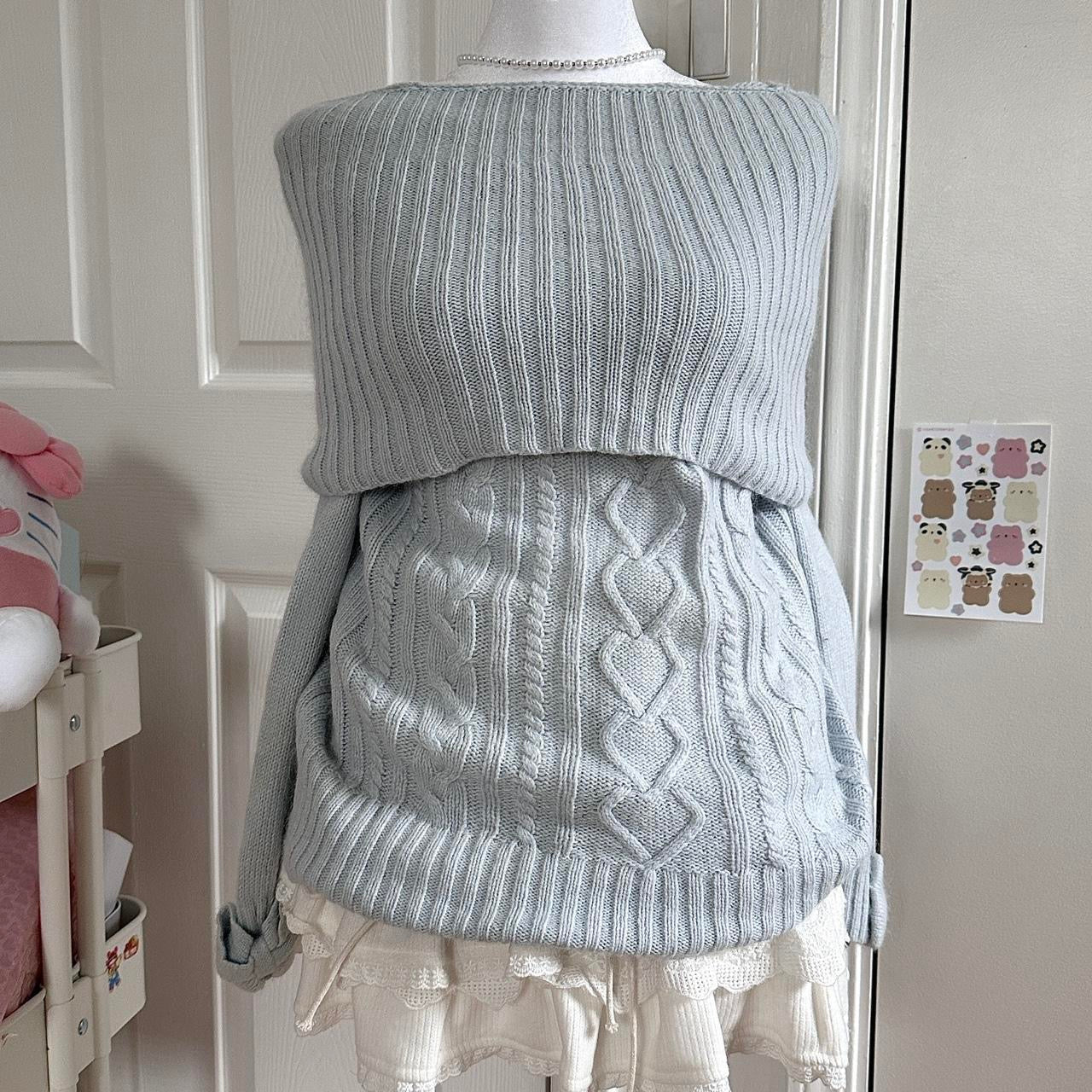 japanese blue ribbed ribbon knit longsleeve/dress sweater ☆