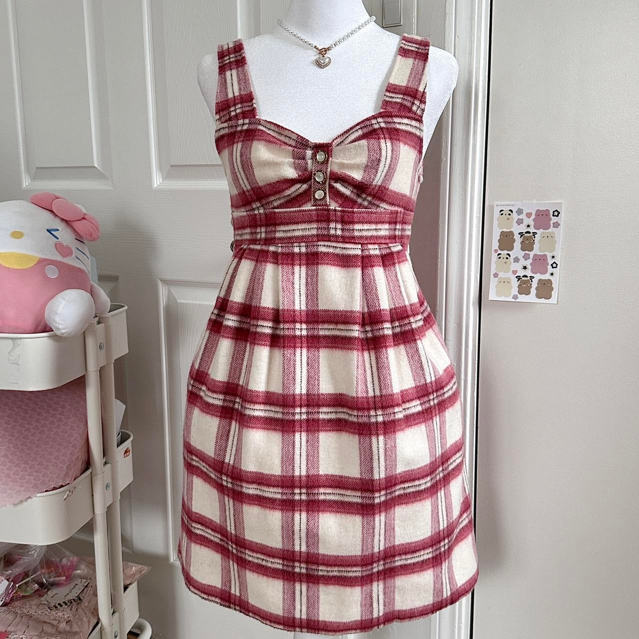 liz lisa angora wool red gingham sleeveless dress ☆