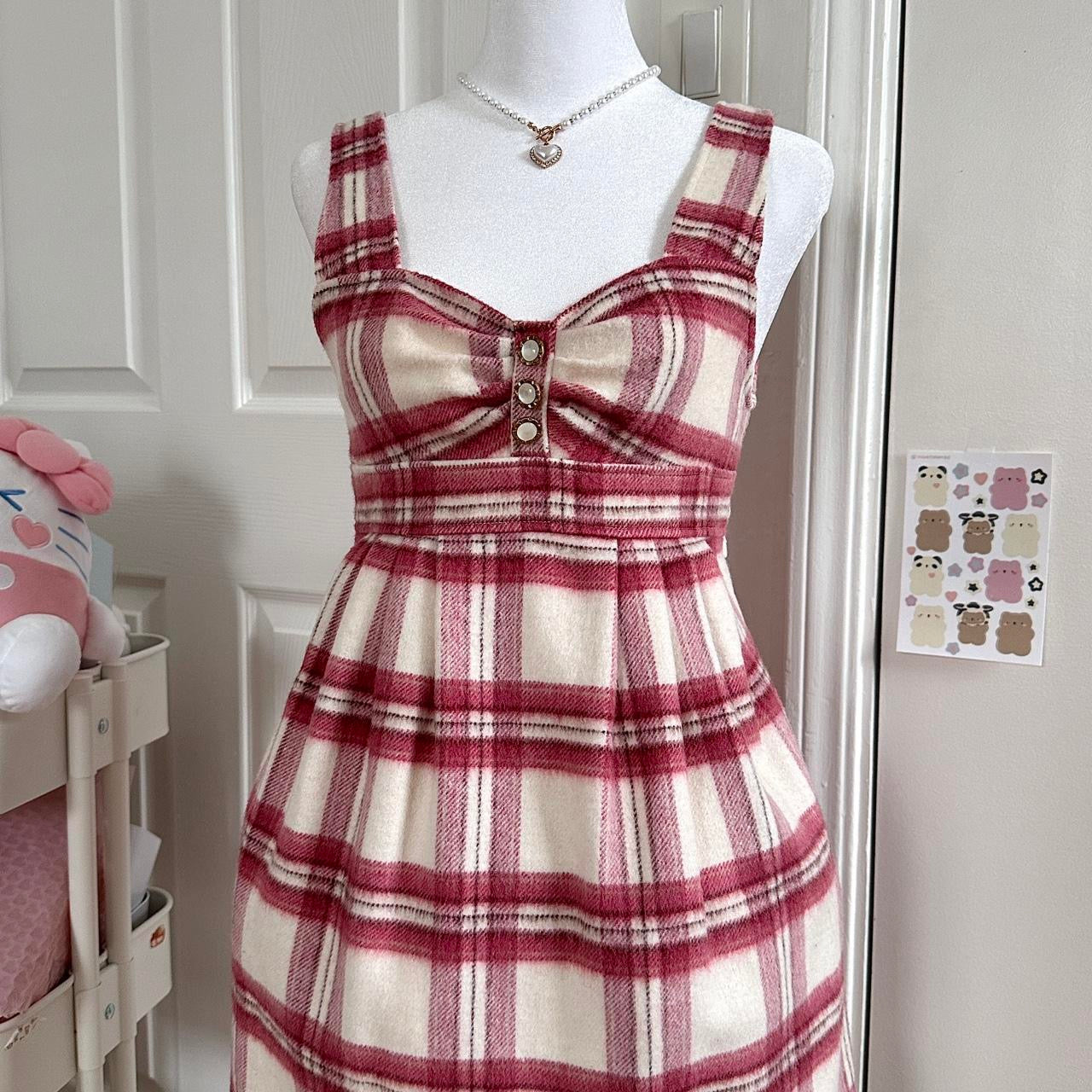 liz lisa angora wool red gingham sleeveless dress ☆