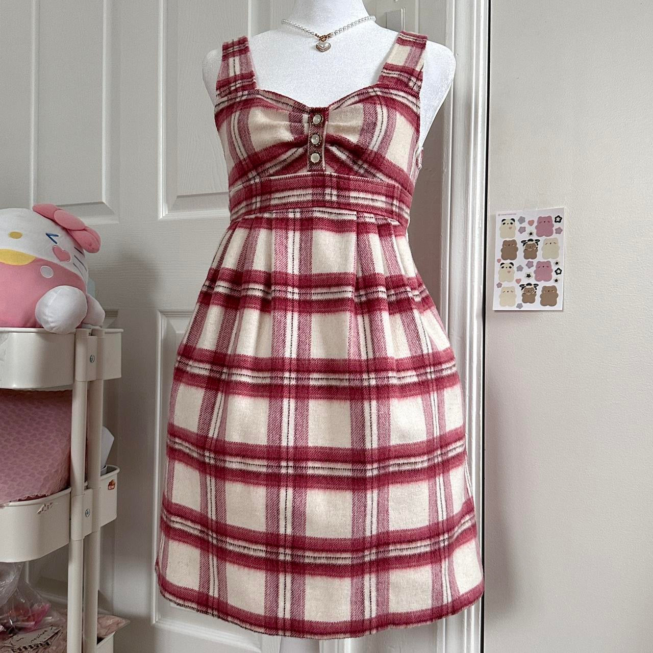 liz lisa angora wool red gingham sleeveless dress ☆