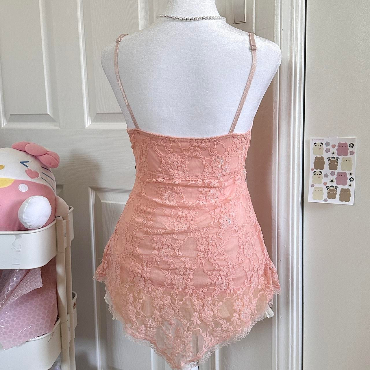 japanese salmon pink floral lace camisole ☆