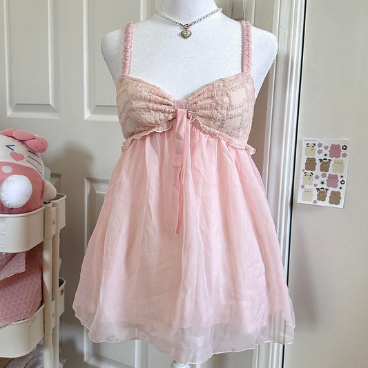 japanese pink babydoll silky lace camisole & shorts set ☆