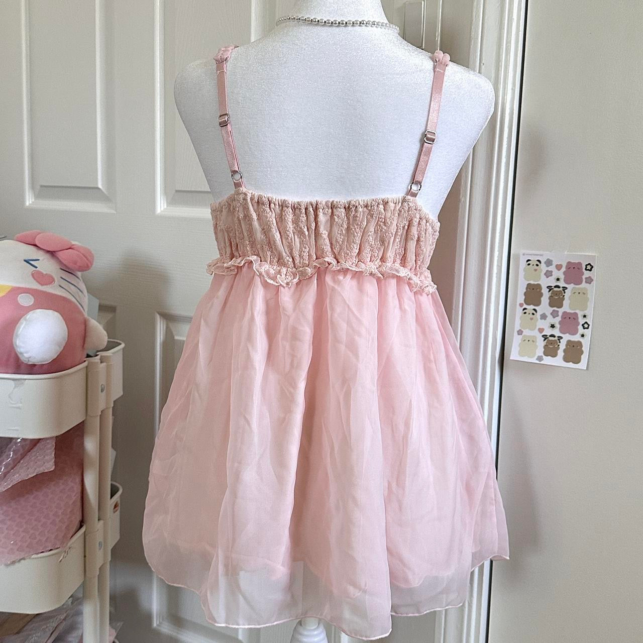 japanese pink babydoll silky lace camisole & shorts set ☆