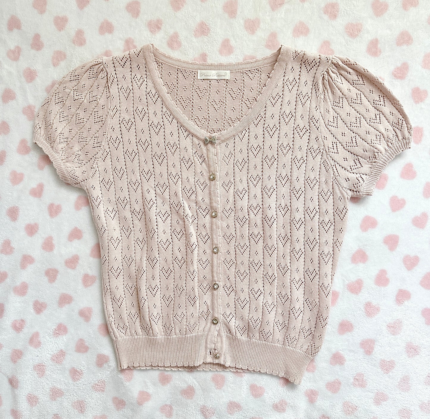 heart eyelet short sleeve cardigan ⋆ ˚｡⋆୨୧˚