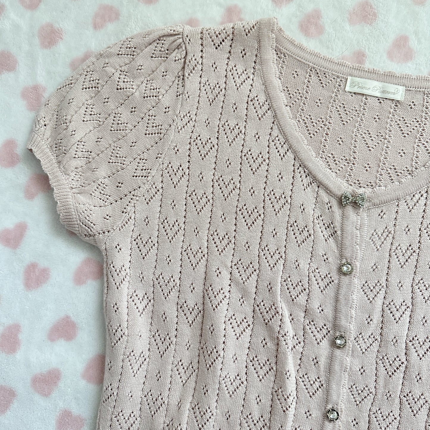 heart eyelet short sleeve cardigan ⋆ ˚｡⋆୨୧˚