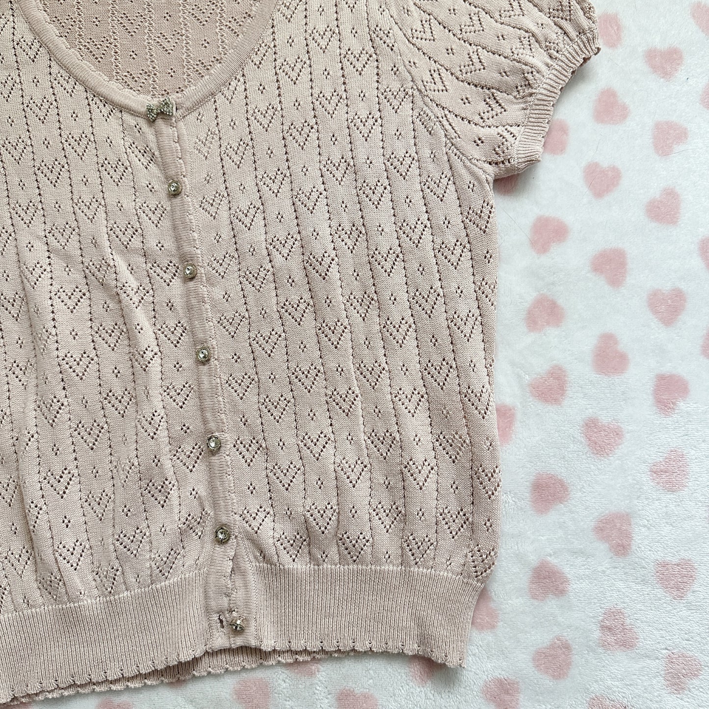 heart eyelet short sleeve cardigan ⋆ ˚｡⋆୨୧˚