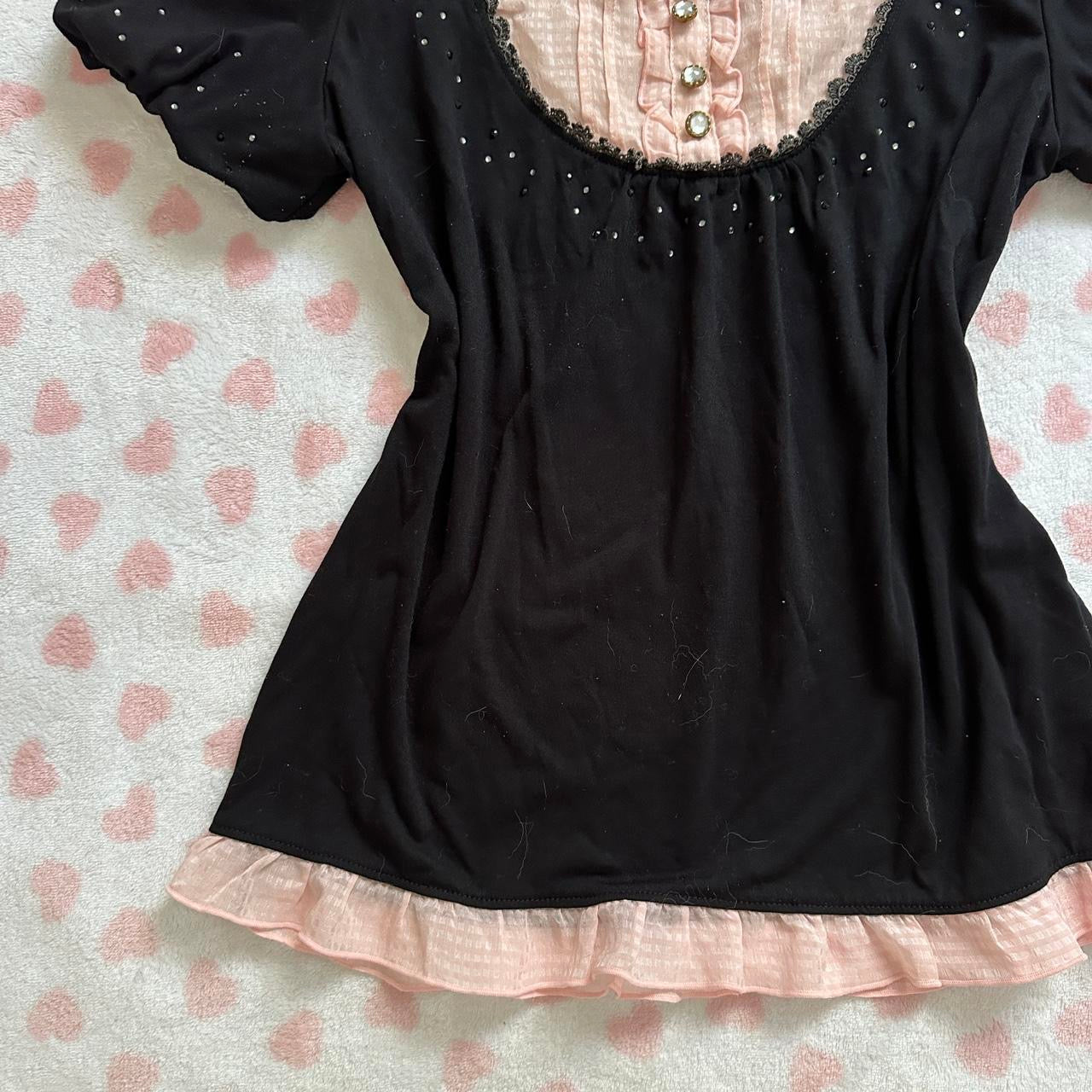 pink gingham & black milkmaid top ⋆ ˚｡⋆୨୧˚