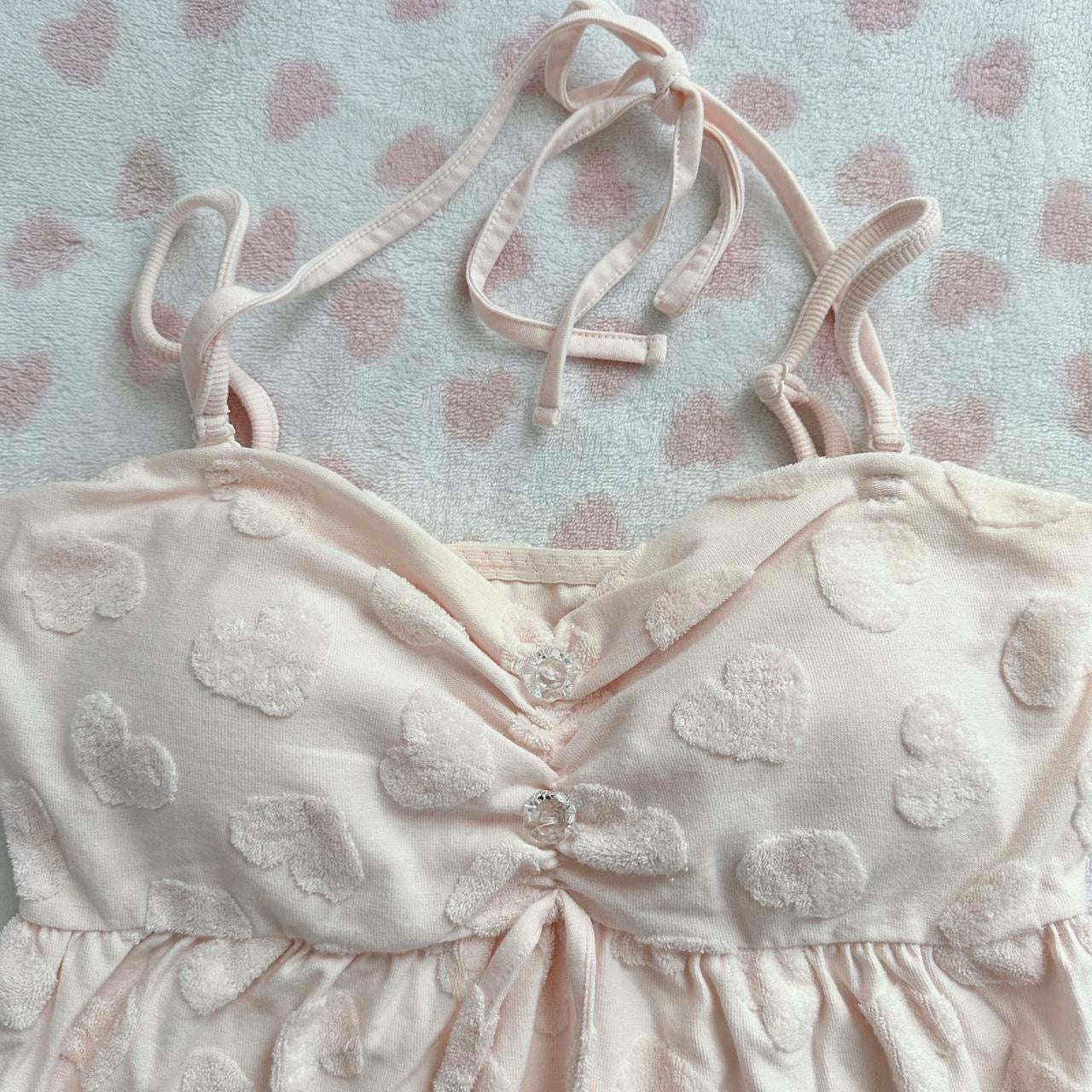 pom pom hearts pink babydoll loungewear set ⋆ ˚｡⋆୨୧˚