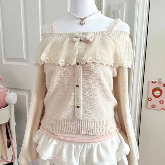 liz lisa beige fuzzy knit sweater cardigan🍦⋆ ˚｡⋆୨୧˚